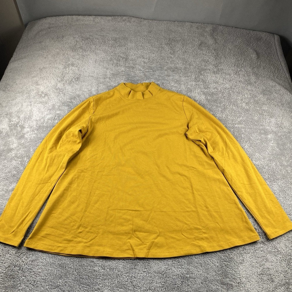 Denim & Co Mock Neck Pull-over Sweater Womens Small Mustard Yellow Long Sleeve